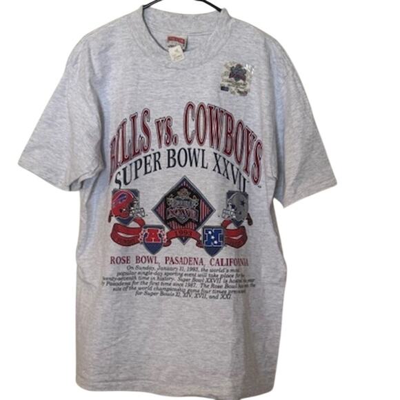 NWT RARE Vintage 1993 Cowboys vs Bills Super Bowl XXVII Nutmeg Mills NFL Shirt L - Picture 1 of 10